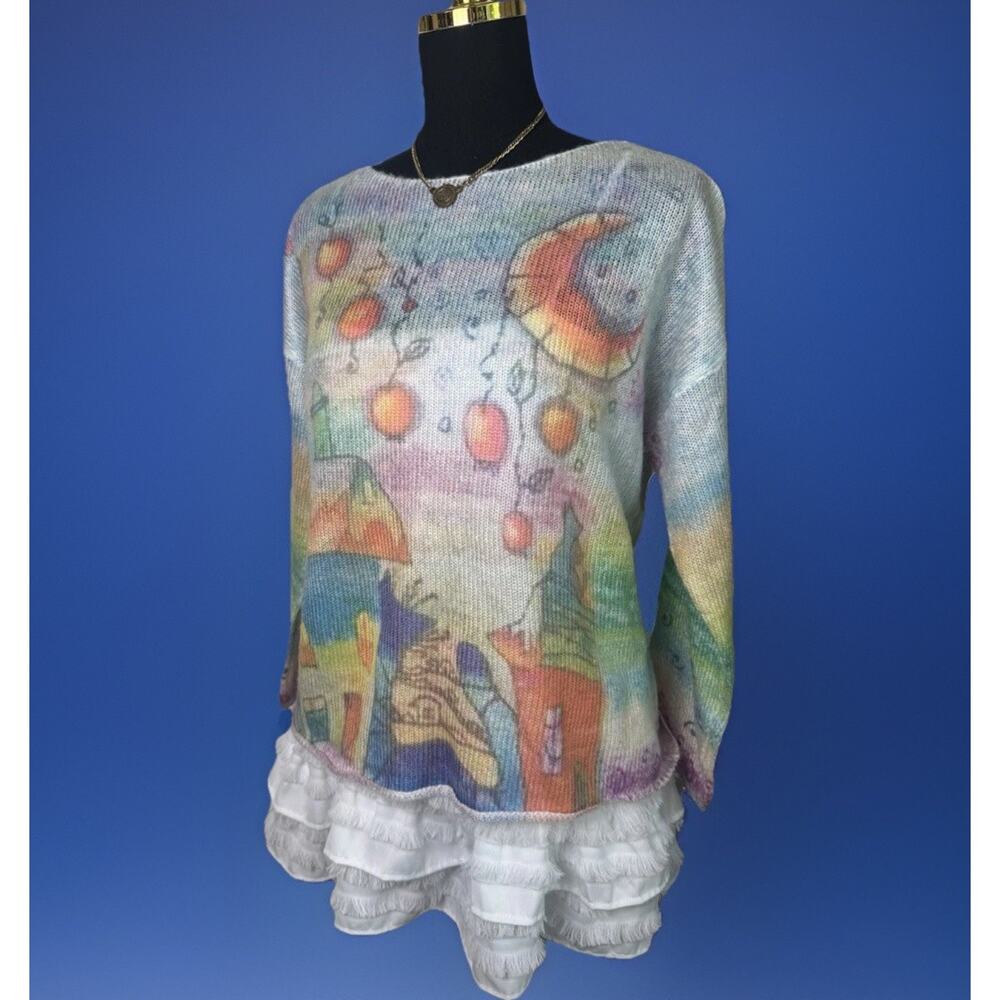 Misslook Pullover Sweater XL Cotton Pastel Cottage Watercolor Artsy Whimsical